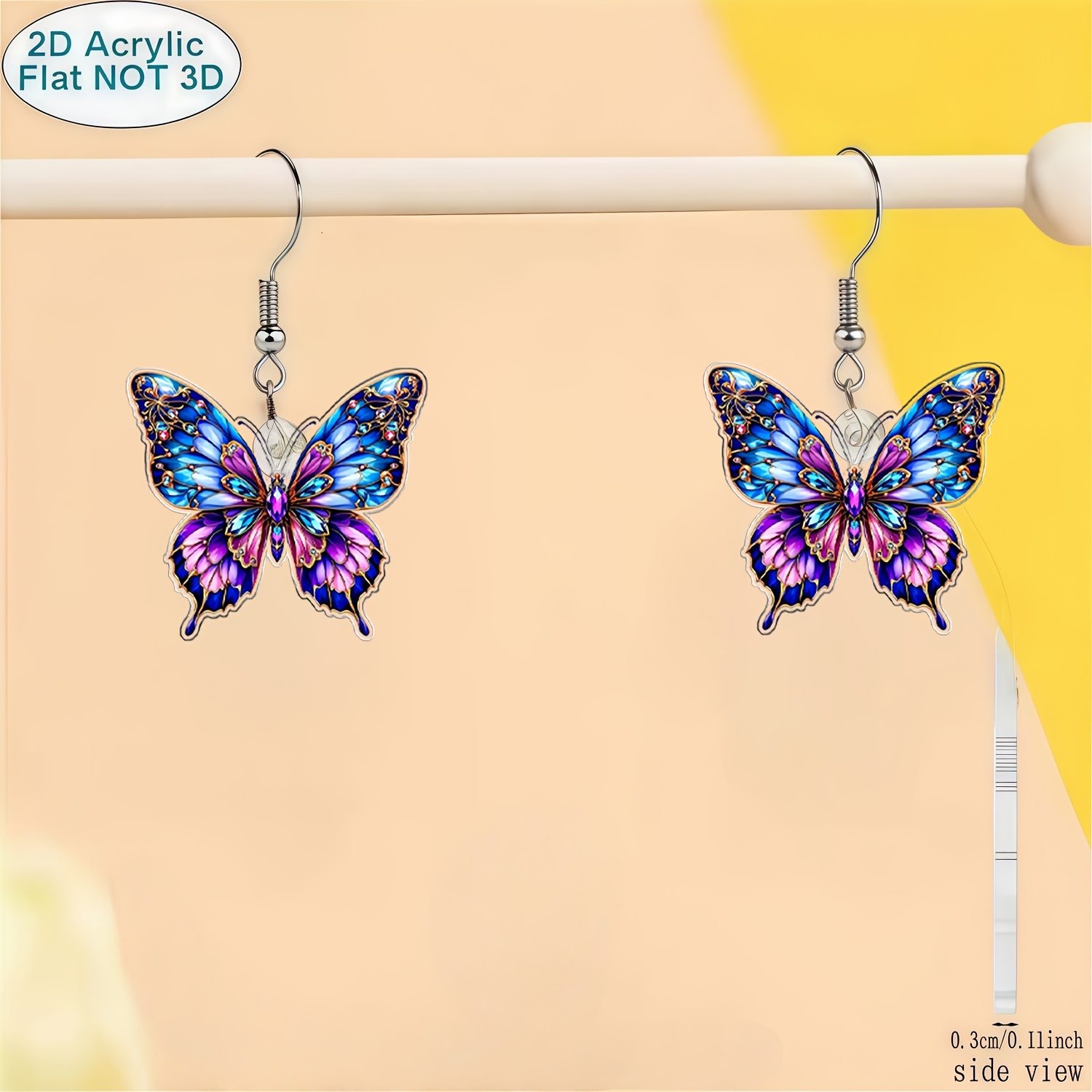 Purple Butterfly Pattern Acrylic Earrings — Party Accessories